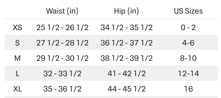 Image of Tight Size Chart